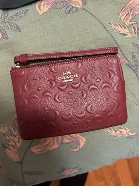 Coach Embossed Leather Wristlet in Burgundy